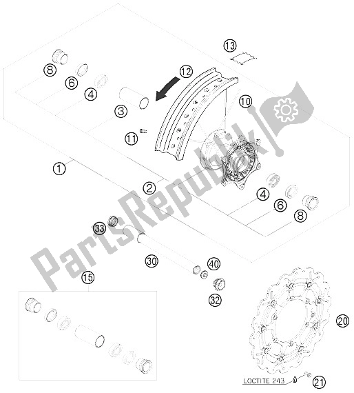 All parts for the Front Wheel of the KTM 450 SMR Europe 2008