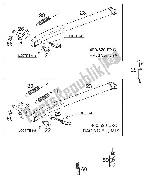 Todas las partes para Caballete Lateral 400/520 Racing 2001 de KTM 250 EXC Racing Europe 2001