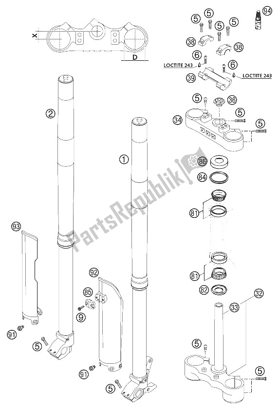 Todas as partes de Garfo Usd 43/48 Wp 125/200 2002 do KTM 125 SX Europe 2002