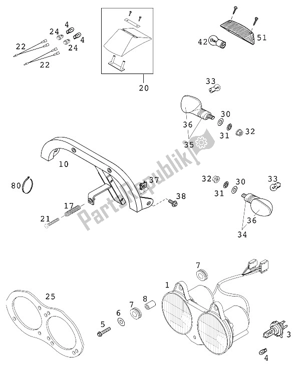 All parts for the Head Light - Lights Rallye of the KTM 660 Rallye Europe 2000