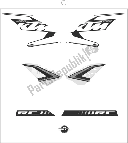 All parts for the Decal of the KTM RC 200 Black ABS B D 14 Europe 2014