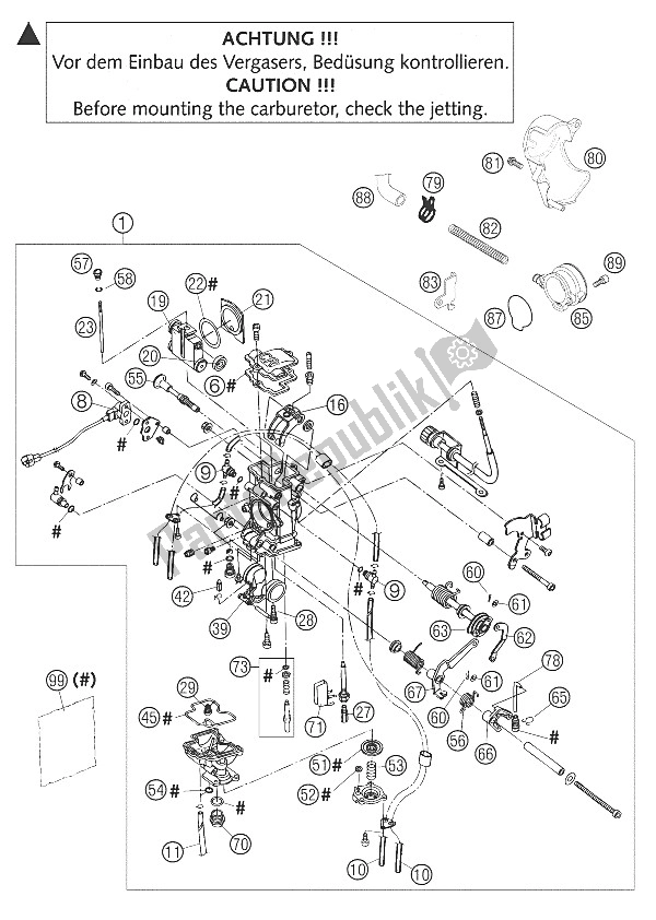 Todas las partes para Carburador Keihin Mx Fcr35 250 de KTM 250 EXC Racing Australia 2002