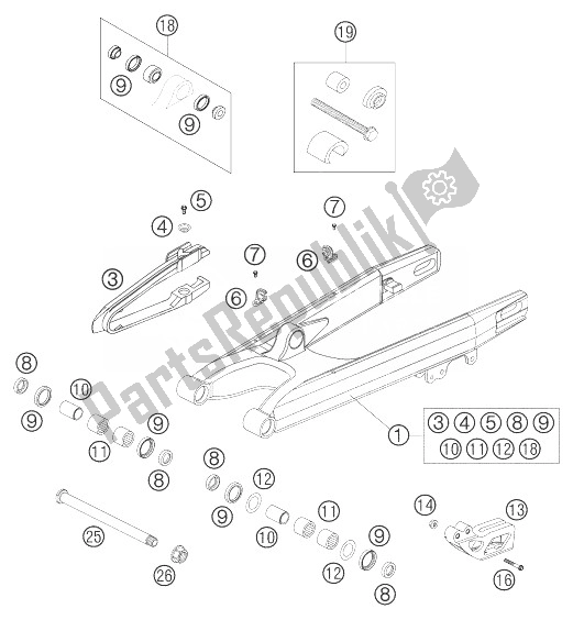 All parts for the Swing Arm 450/525 Smr of the KTM 525 SMR Europe 2004