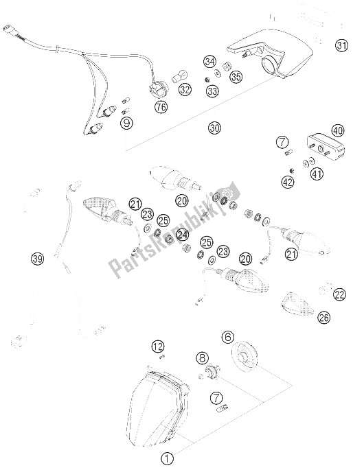 All parts for the Lighting System of the KTM 990 Supermoto Orange Australia United Kingdom 2009