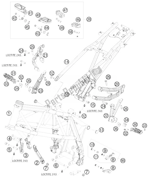 Tutte le parti per il Telaio del KTM 690 Supermoto Orange Australia United Kingdom 2007