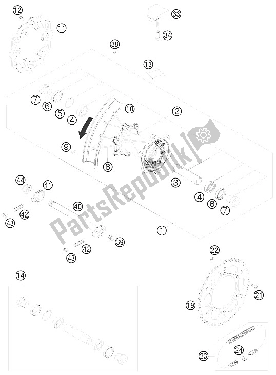 All parts for the Rear Wheel of the KTM 250 SX Europe 2008