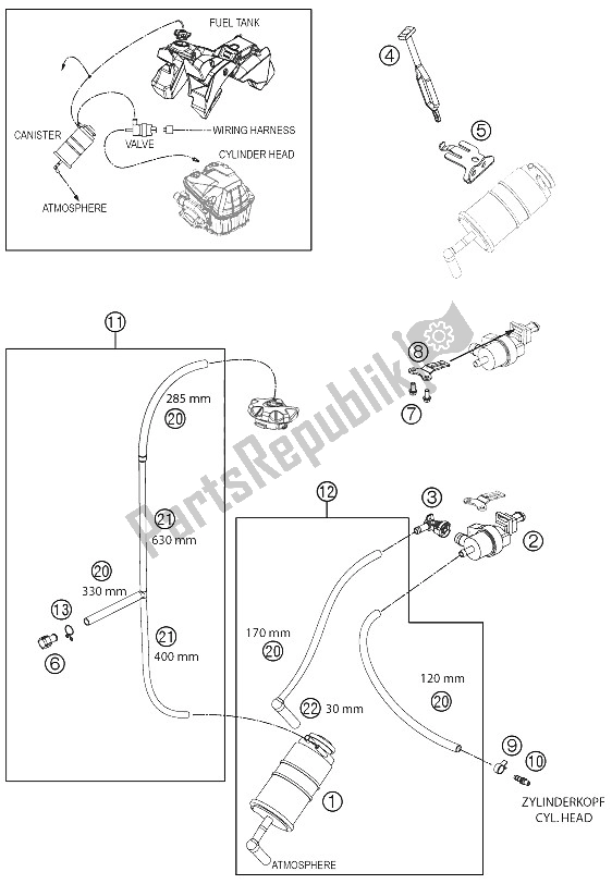 Todas las partes para Recipiente Evaporativo de KTM 350 EXC F USA 2012