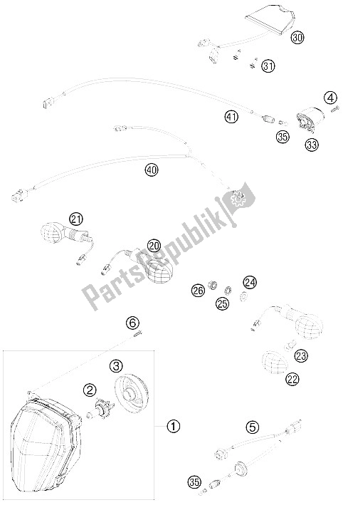 All parts for the Lighting System of the KTM 690 Enduro 09 Australia United Kingdom 2009