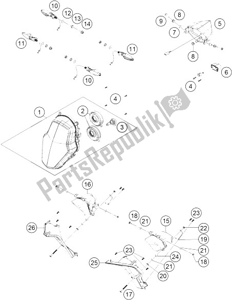 All parts for the Lighting System of the KTM 1290 Super Adventure WH ABS 15 Japan 2015