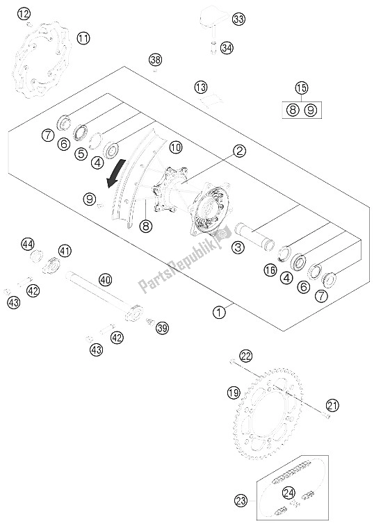 All parts for the Rear Wheel of the KTM 450 SX F Fact Repl USA 2012