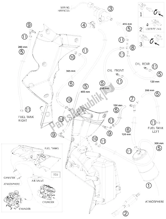 Tutte le parti per il Contenitore Per Evaporazione del KTM 990 Adventure S USA 2008