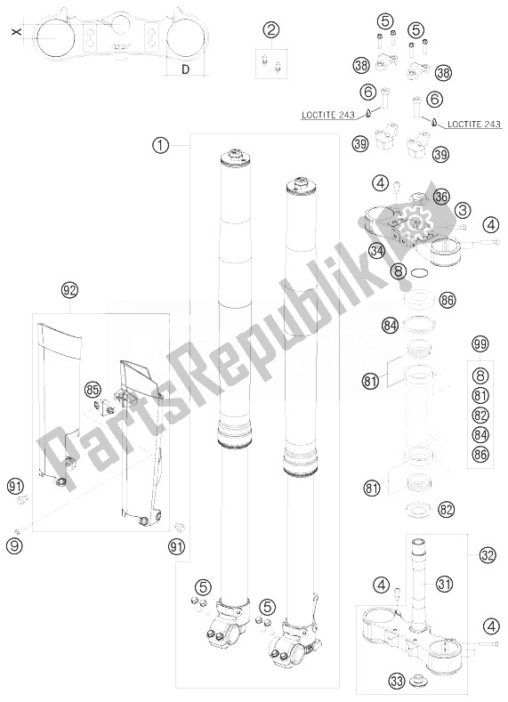 Todas las partes para Horquilla Delantera, Triple Abrazadera de KTM 450 XC W SIX Days USA 2010