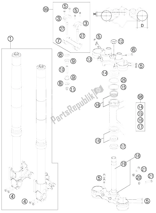 Tutte le parti per il Forcella Anteriore del KTM 990 Supermoto R Europe 2012