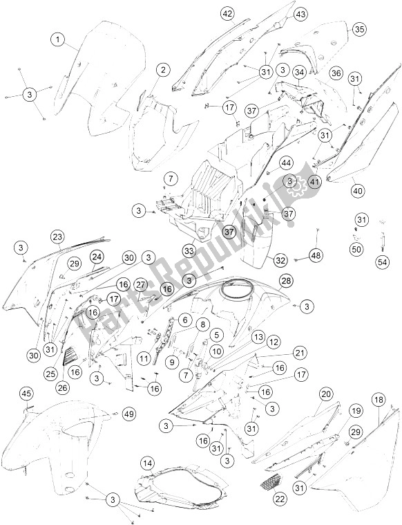 All parts for the Mask, Fender of the KTM 1190 ADV ABS Grey WES Europe 2013
