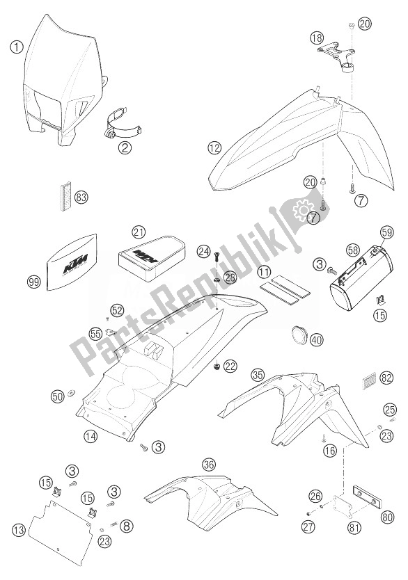 All parts for the Mask, Fenders 625 Smc of the KTM 625 SMC USA 2004