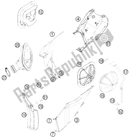 All parts for the Air Filter of the KTM 400 EXC Australia 2009