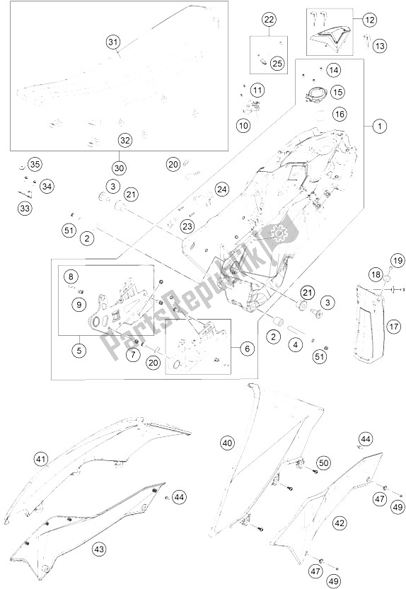 Toutes les pièces pour le Réservoir, Siège, Couverture du KTM 690 SMC R Europe 2012