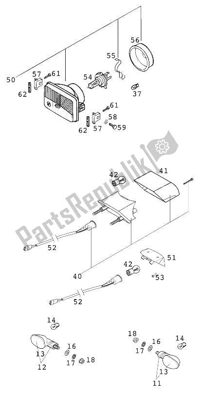 Tutte le parti per il Faro, Fanale Posteriore, Lampeggiatore del KTM 250 EXC Racing Europe 2001