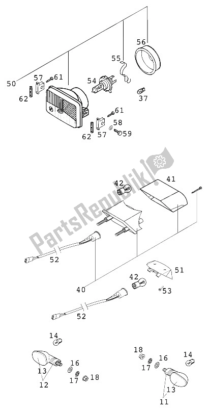 Todas las partes para Faro, Luz Trasera, Luz Intermitente de KTM 400 EXC Racing USA 2001