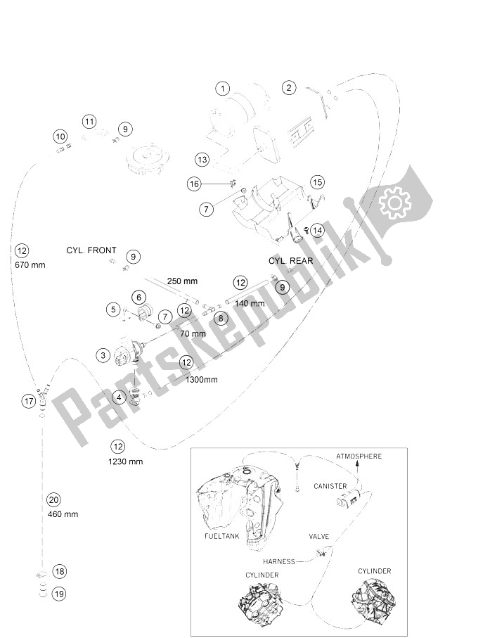 Todas as partes de Vasilha De Evaporação do KTM 1290 Super Adventure WH ABS 15 China 2015