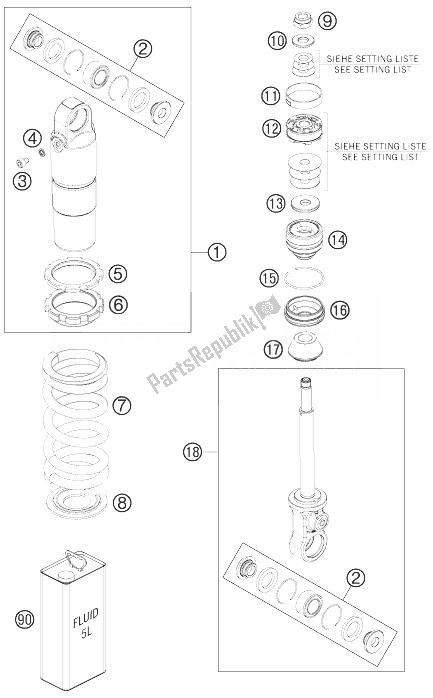 All parts for the Monoshock Disassembled of the KTM 50 SX Mini Europe 2014