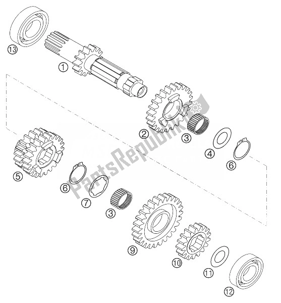 All parts for the Transmission I 6-gears 400 Exc of the KTM 400 EXC G Racing USA 2004