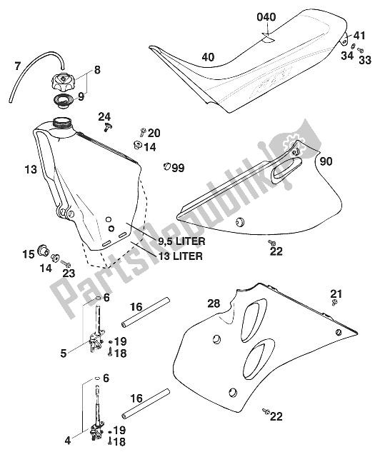 All parts for the Tank - Seat - Cover '97 of the KTM 300 EXC M O Europe 1997