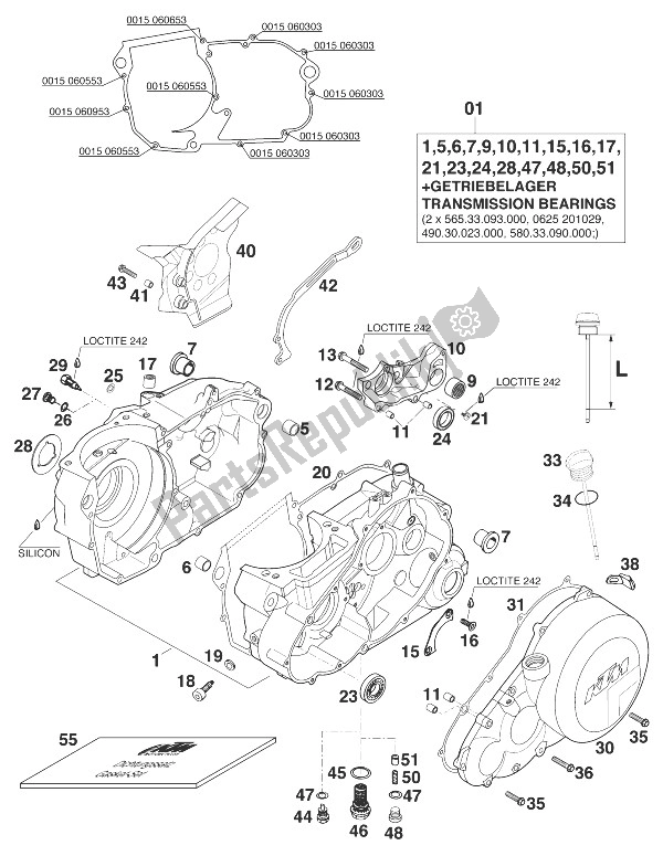 Todas as partes de Cárter 400/640 Lce-e '98 do KTM 400 LC 4 98 Europe 930386 1998