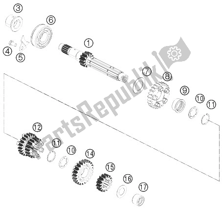 All parts for the Transmission I - Main Shaft of the KTM 125 Duke White ABS BAJ DIR 14 Europe 2014