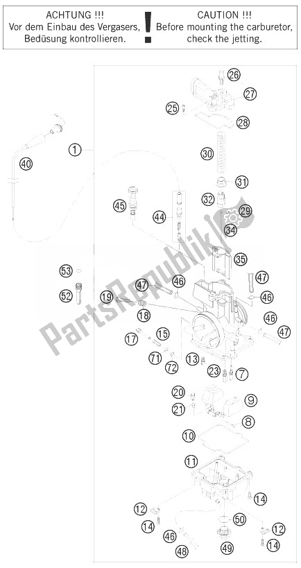 All parts for the Carburetor of the KTM 200 EXC Australia 2010