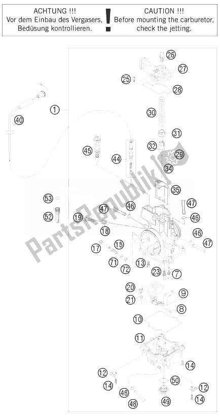 Tutte le parti per il Carburatore del KTM 250 EXC E Starter Europe 2010