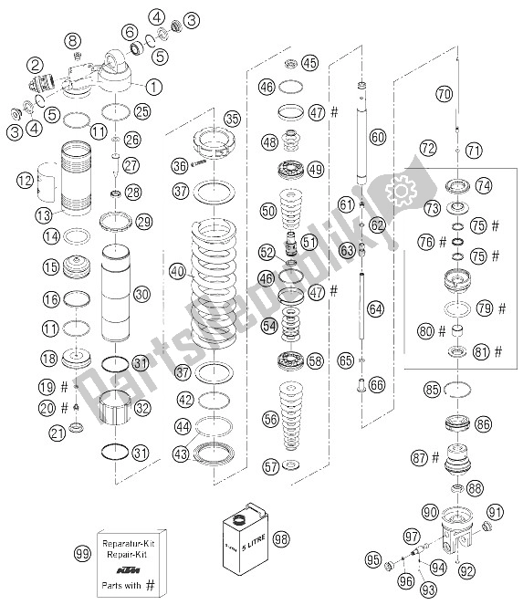 All parts for the Shock Absorber Disassembled of the KTM 450 EXC Racing Australia 2006