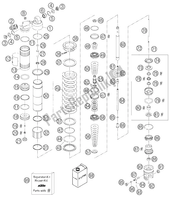 Tutte le parti per il Ammortizzatore Smontato del KTM 525 SX Europe 2006