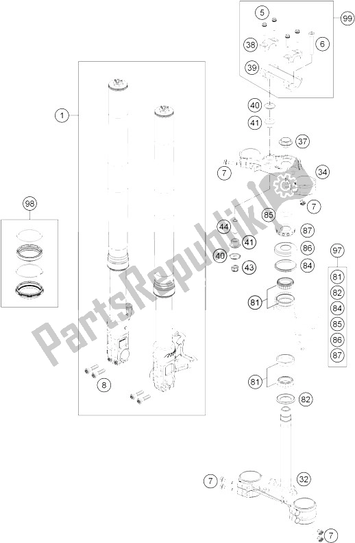 All parts for the Front Fork, Triple Clamp of the KTM 690 Duke R ABS Australia 2015