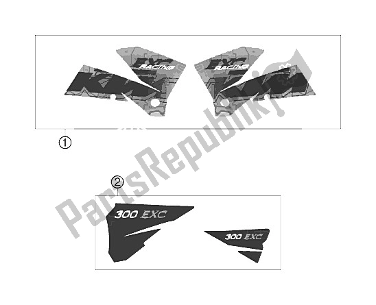 All parts for the Decal of the KTM 300 EXC Australia 2006