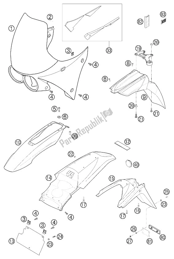 All parts for the Fender, Mask 640 Lc4 Adventure of the KTM 640 Adventure R Europe 2002