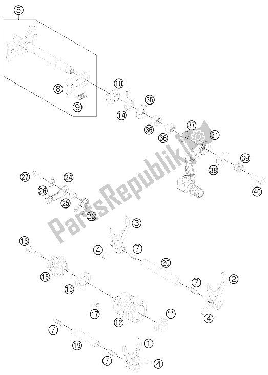 All parts for the Shifting Mechanism of the KTM 250 XC F USA 2011