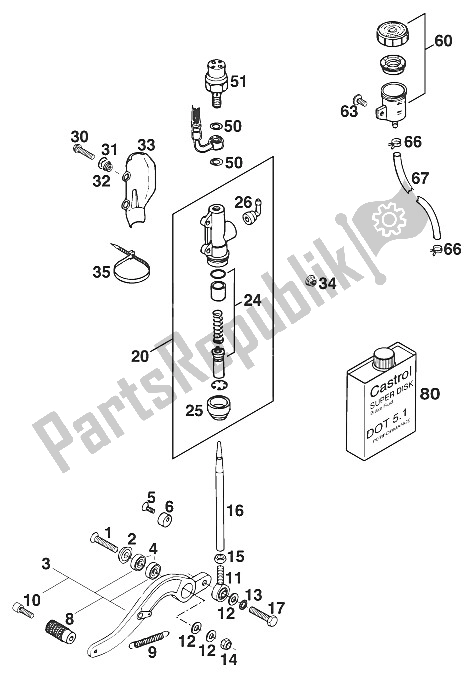 Tutte le parti per il Controllo Freno Posteriore Duke '94 del KTM 400 Duke 20 KW Europe 1995