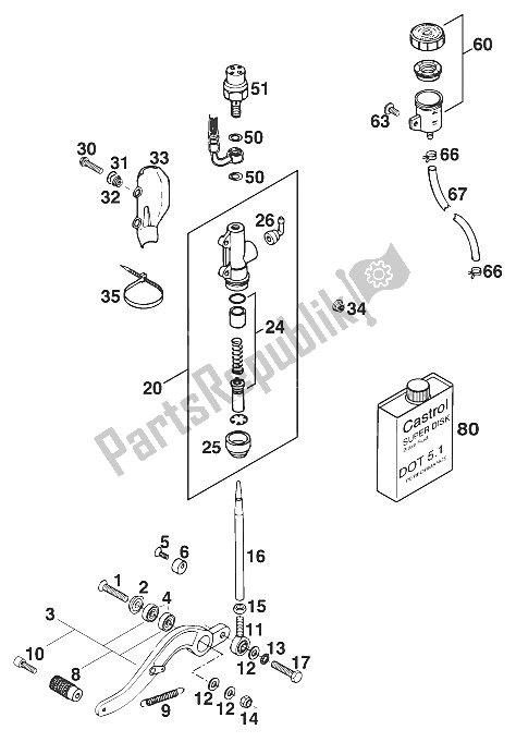Toutes les pièces pour le Commande De Frein Arrière Duke '94 du KTM 620 Duke 37 KW Australia 1996