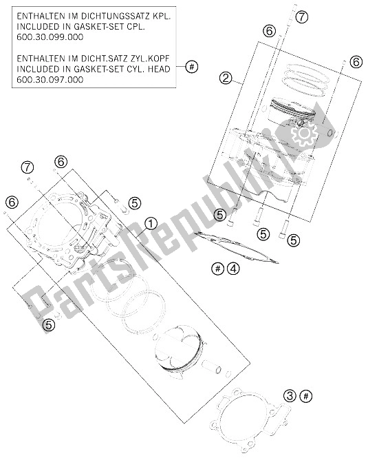 All parts for the Cylinder of the KTM 990 Adventure Blue ABS 12 Europe 2012