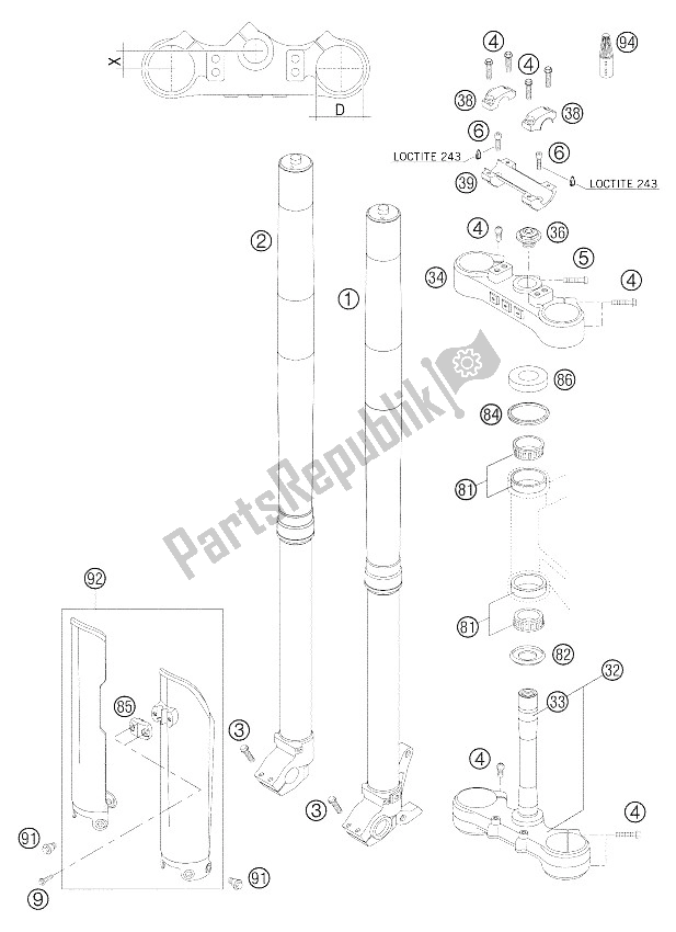 Tutte le parti per il Forcella Anteriore - Piantone Sterzo Usp 48 125/200 Ex del KTM 200 EXC USA 2005