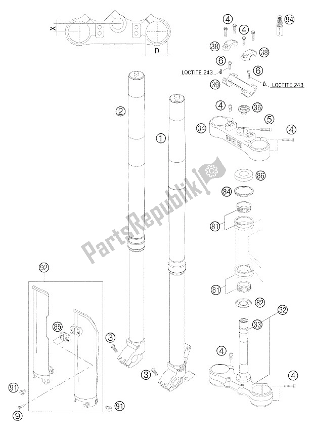 All parts for the Front Fork - Steering Stem Wp Usd 48 250-525 Ex of the KTM 525 EXC Racing SIX Days Europe 2005