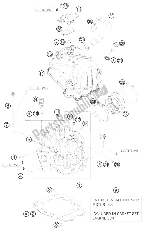 Todas as partes de Cabeça De Cilindro do KTM 690 SMC Europe 2010