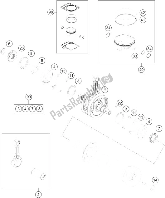 All parts for the Crankshaft, Piston of the KTM 350 SX F Europe 2015