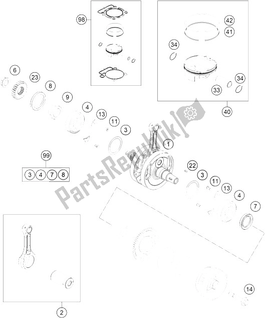 All parts for the Crankshaft, Piston of the KTM 350 XC F USA 2015