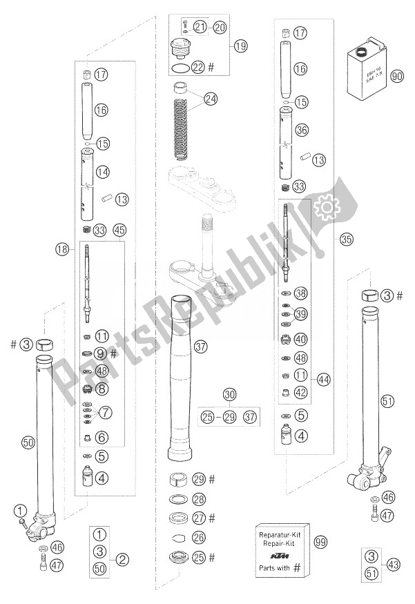 Toutes les pièces pour le Jambes De Fourche du KTM 65 SX Europe 2007