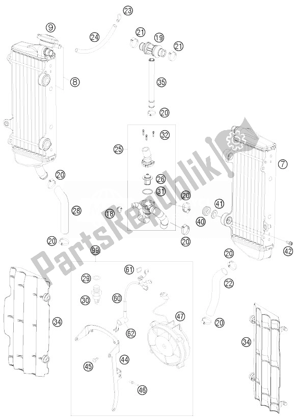 All parts for the Cooling System of the KTM 250 XCF W Champion Edit USA 2010