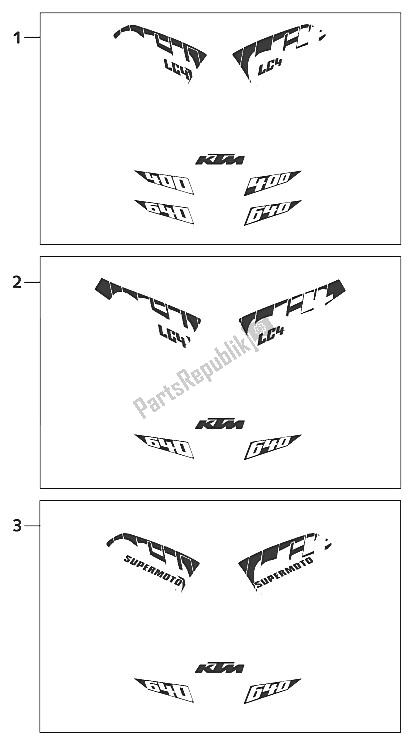 All parts for the Decal 400/640 Lc4 of the KTM 640 LC 4 Super Moto USA 2001