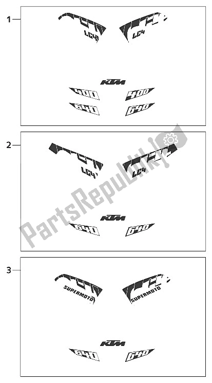 All parts for the Decal 400/640 Lc4 of the KTM 640 LC4 E S Moto Prestige Europe 2001