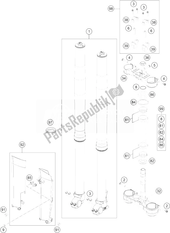 Tutte le parti per il Forcella Anteriore, Pinza Tripla del KTM 450 EXC SIX Days Europe 2014